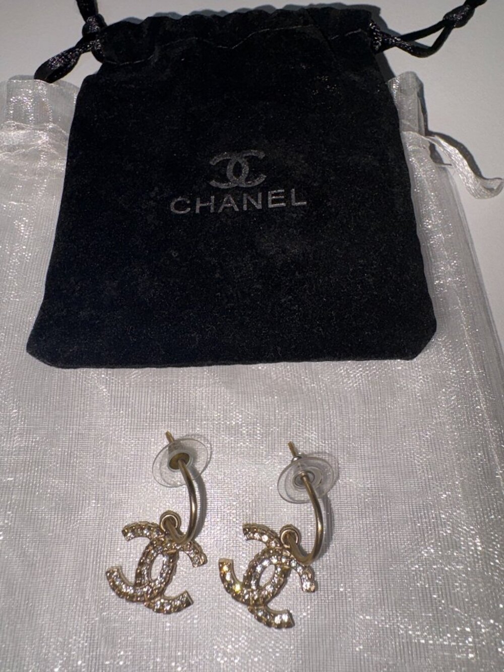 Authentic Rhinestone Chanel CC Dangle Earrings